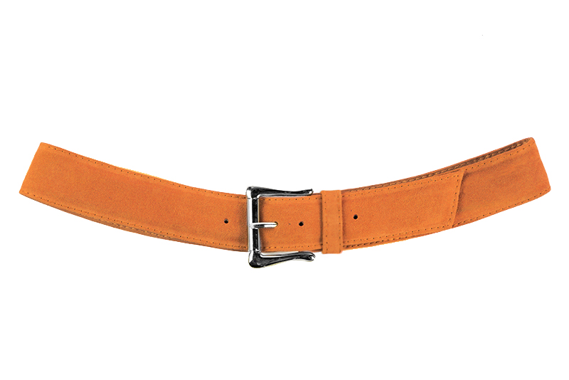 Apricot orange women's dress belt, matching pumps and bags. Made to measure. Profile view - Florence KOOIJMAN